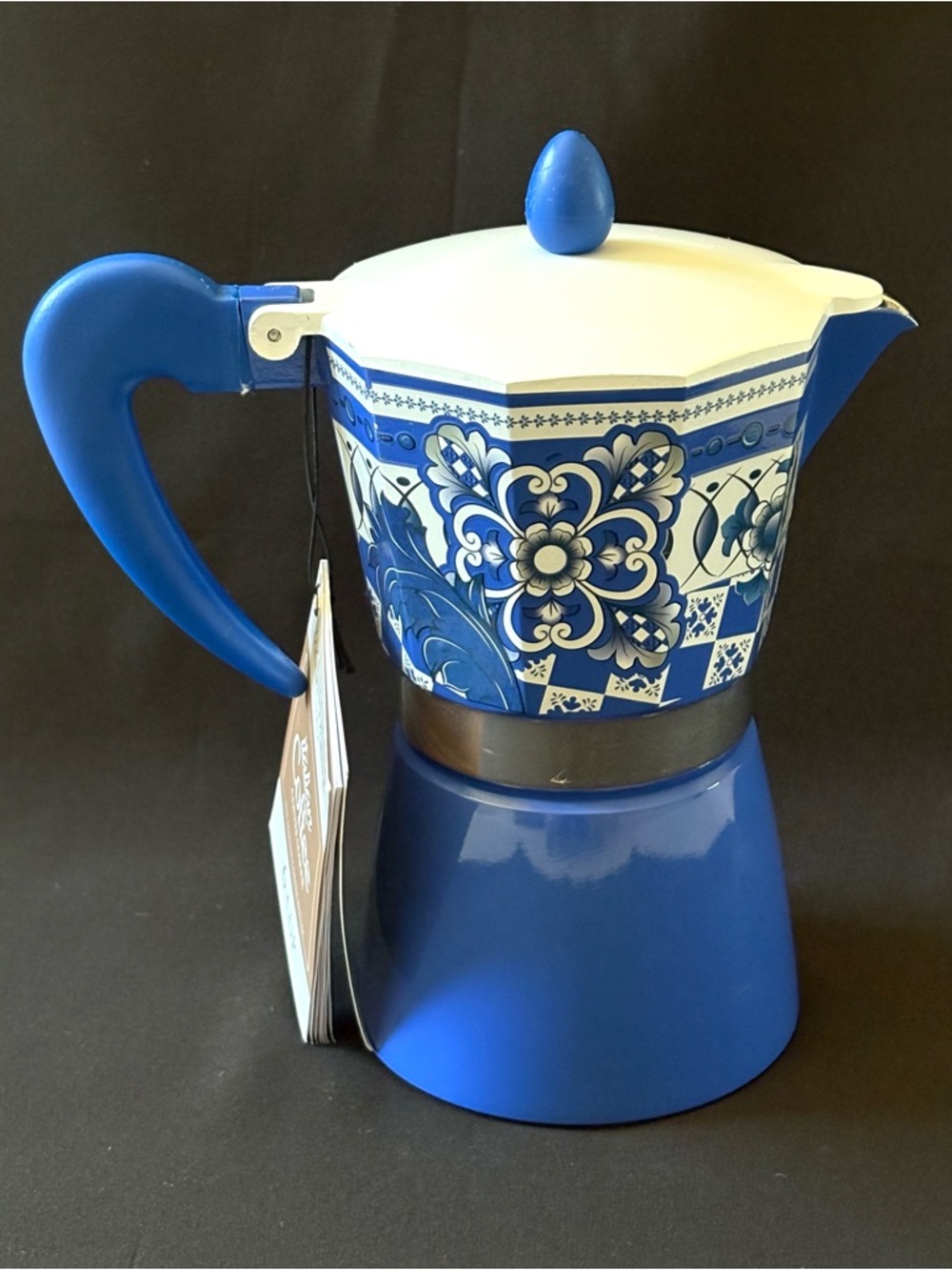 Brandani Italy Moka Pot 6 Cup Stovetop Espresso Coffee Maker Blue & White NEW